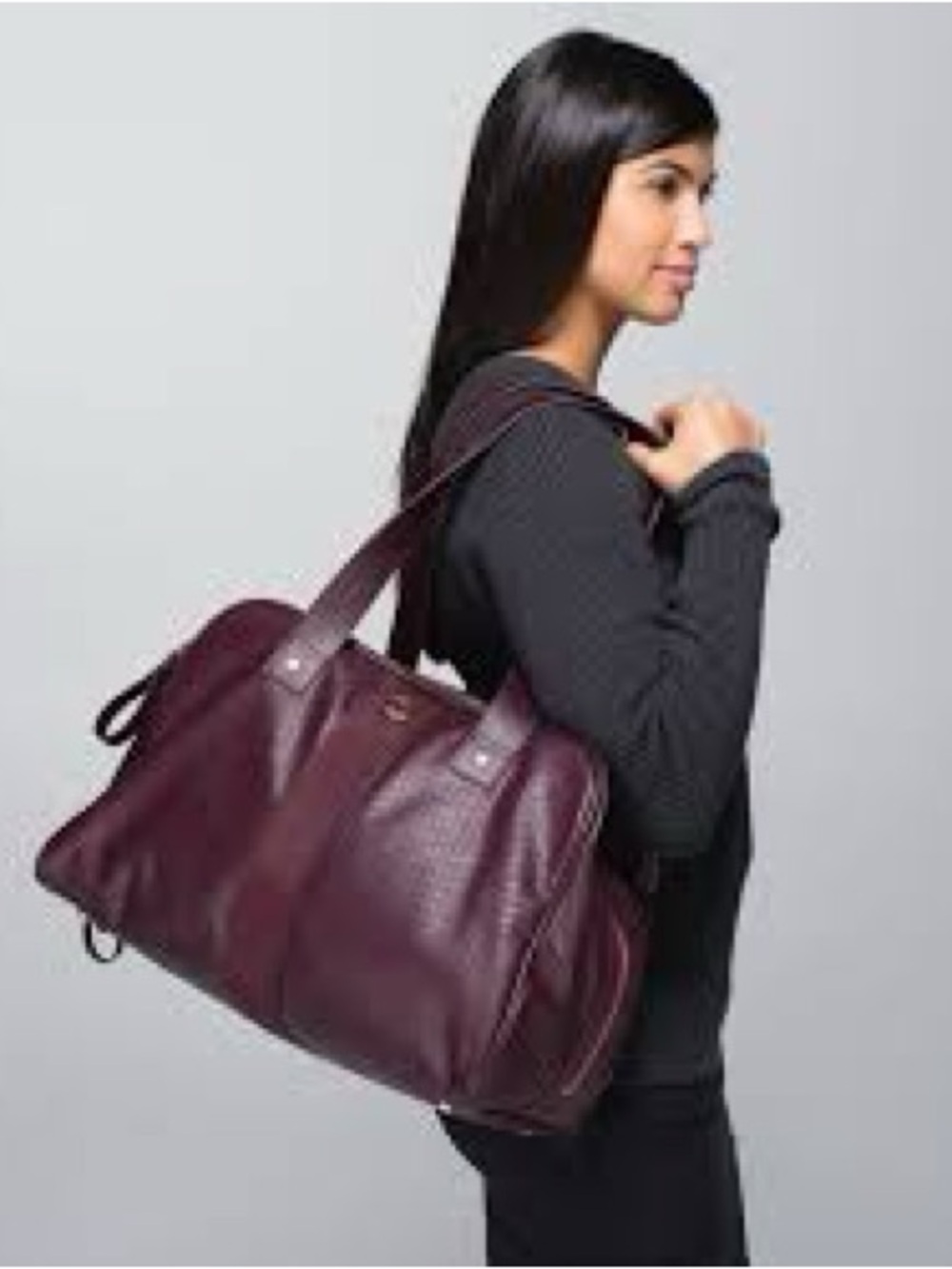 Women's Large Pebbled Faux Leather Everywhere Tote Bag - Bardaux Burgundy